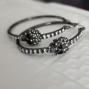 Skull Design Black Hoop Earrings